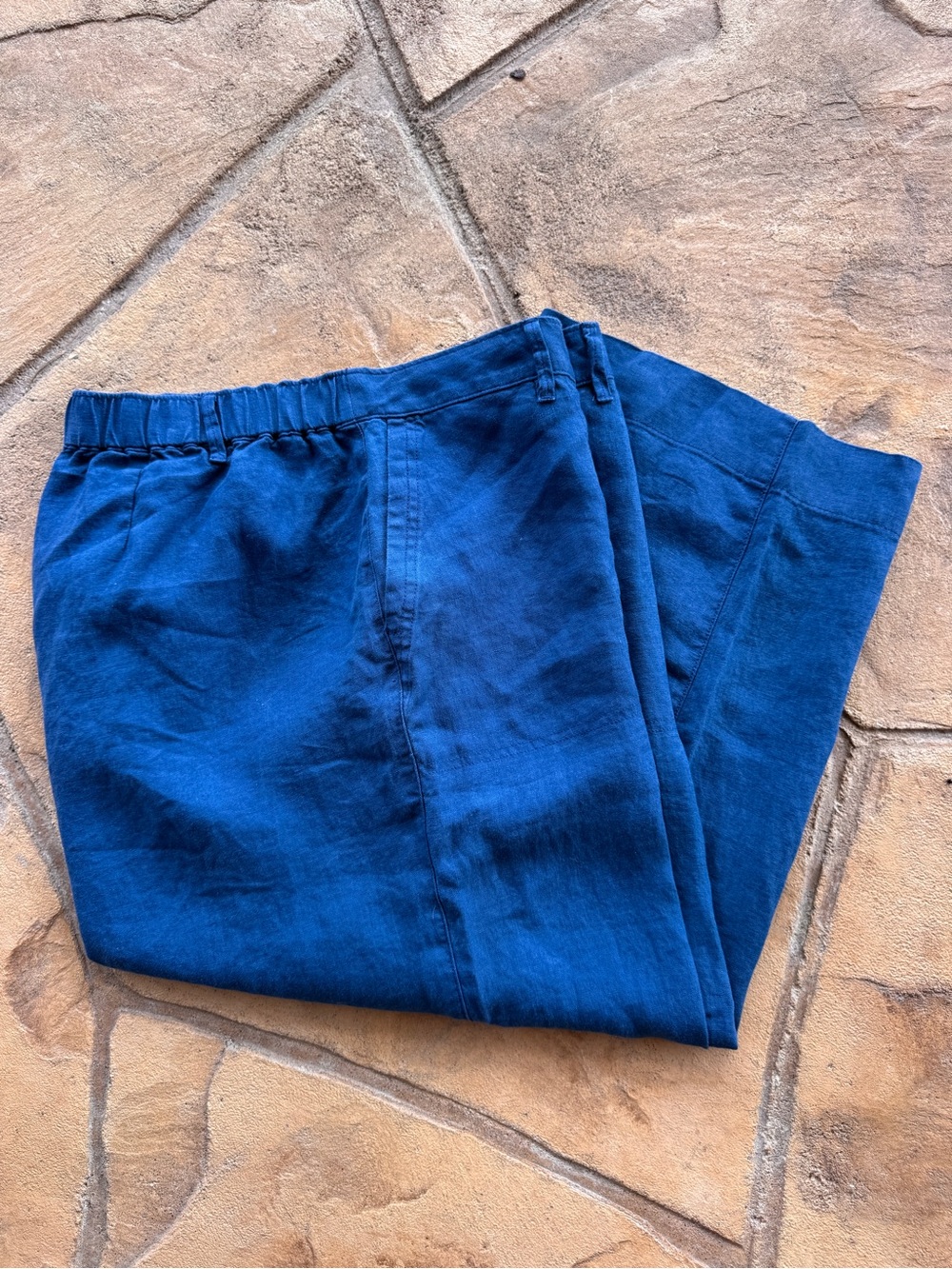 J. Jill Love Linen XL Blue 100% Linen Cropped Pants Elastic Waist - Picture 13 of 13